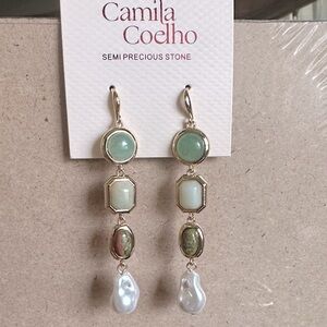 Camila Coelho Green and Pearl Semi-Precious Drop Earrings